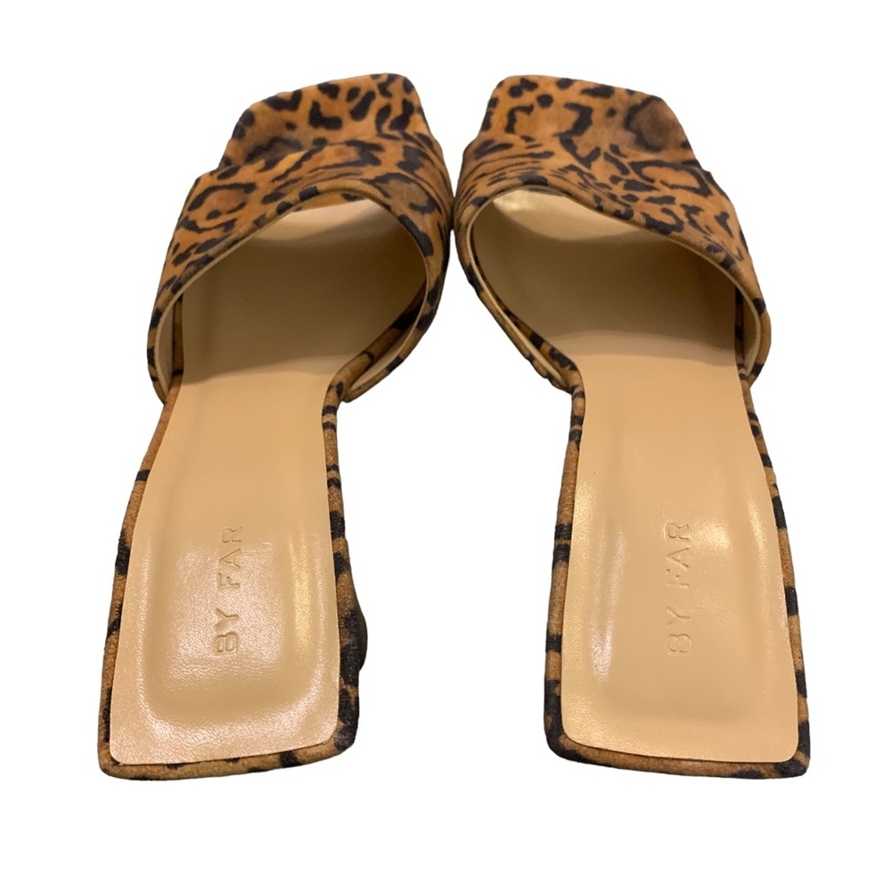 By FAR Lily Mule Leopard Animal Print Suede Square Toe Low Heel Slides Brown 8 - Picture 8 of 12